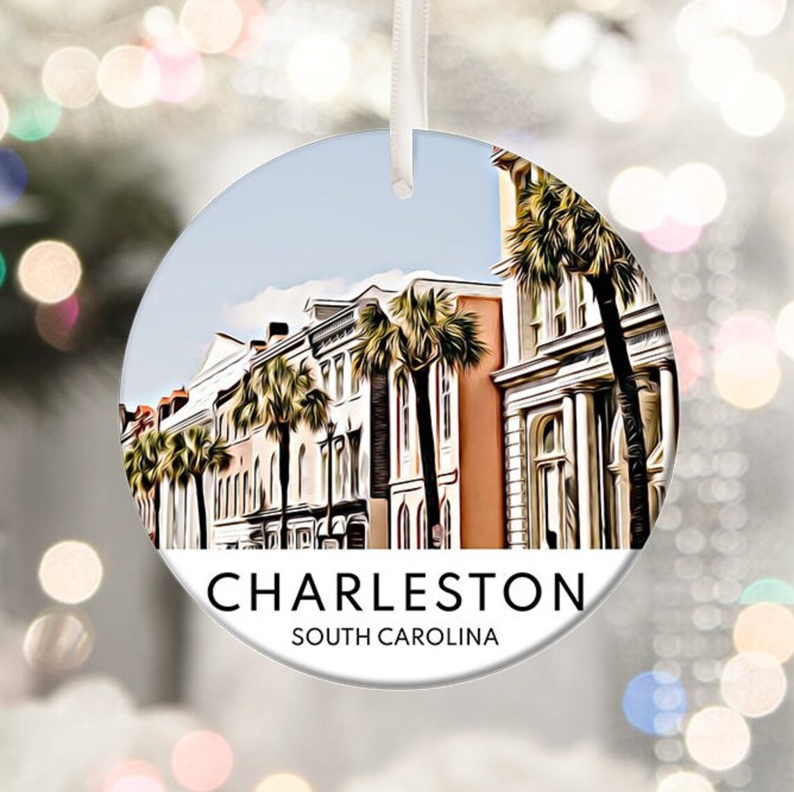 Charleston South Carolina Palmetto Holiday Christmas Ornament Print