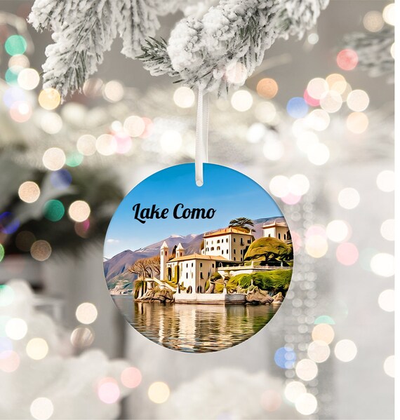 Lake Como Italy Lakeside Villa Illustrated Holiday Ornament Poster