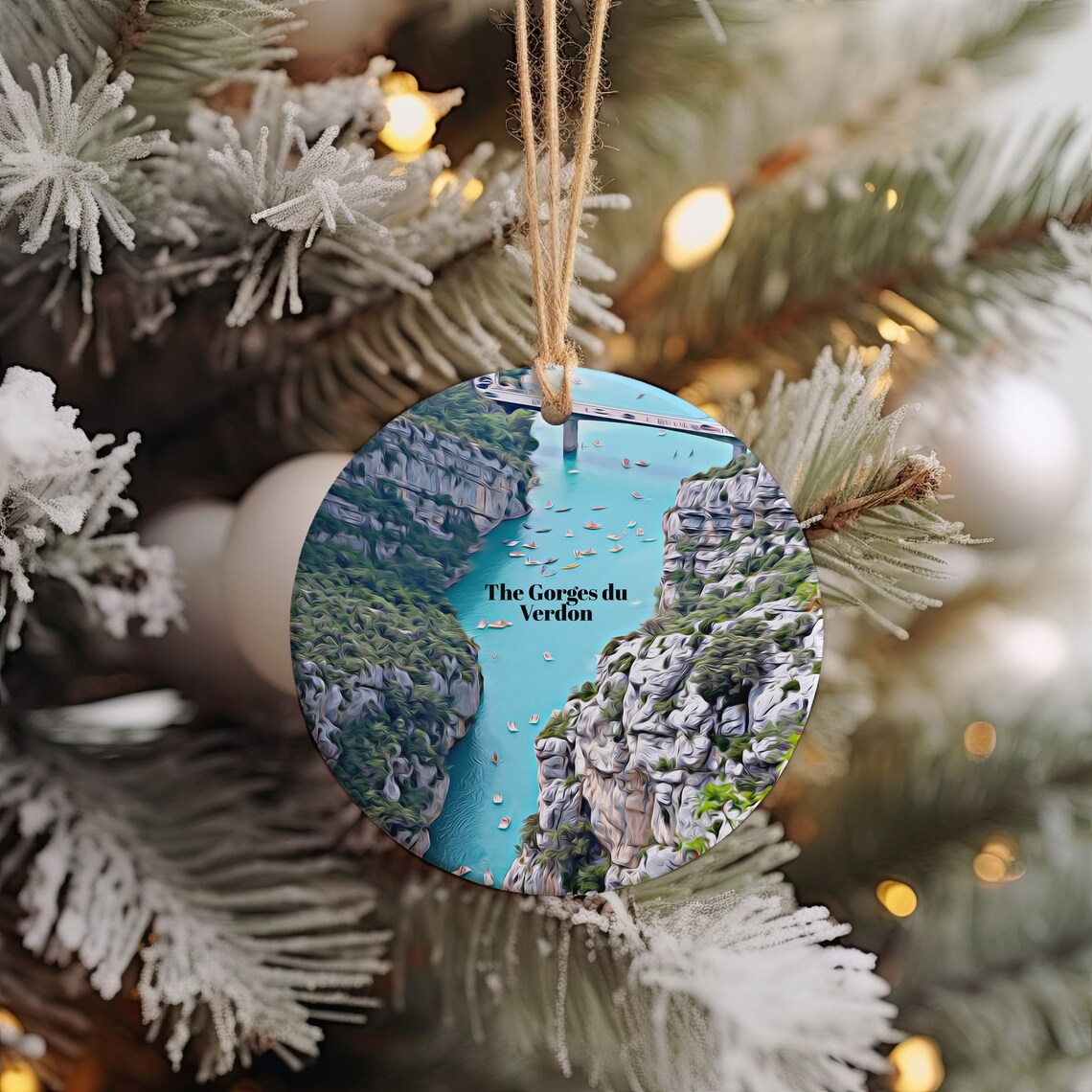 The Gorges du Verdon Turquoise Canyon Kayak Christmas Ornament Poster