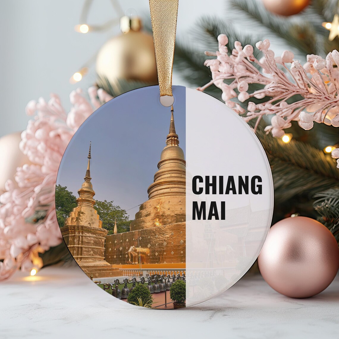 Chiang Mai Golden Temple Ceramic Christmas Ornament Thailand Souvenir Print