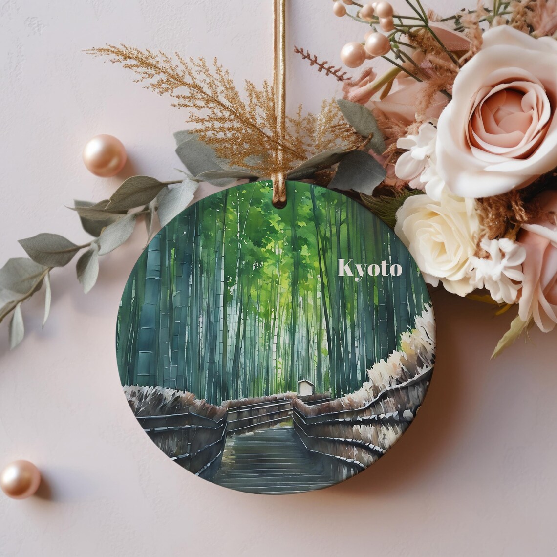 Kyoto Bamboo Forest Grove Watercolor Christmas Ornament Poster