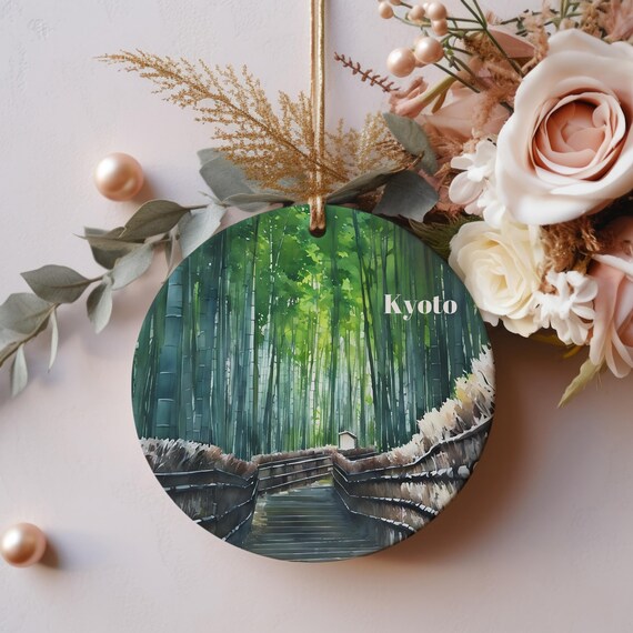 Kyoto Bamboo Forest Grove Watercolor Christmas Ornament Poster