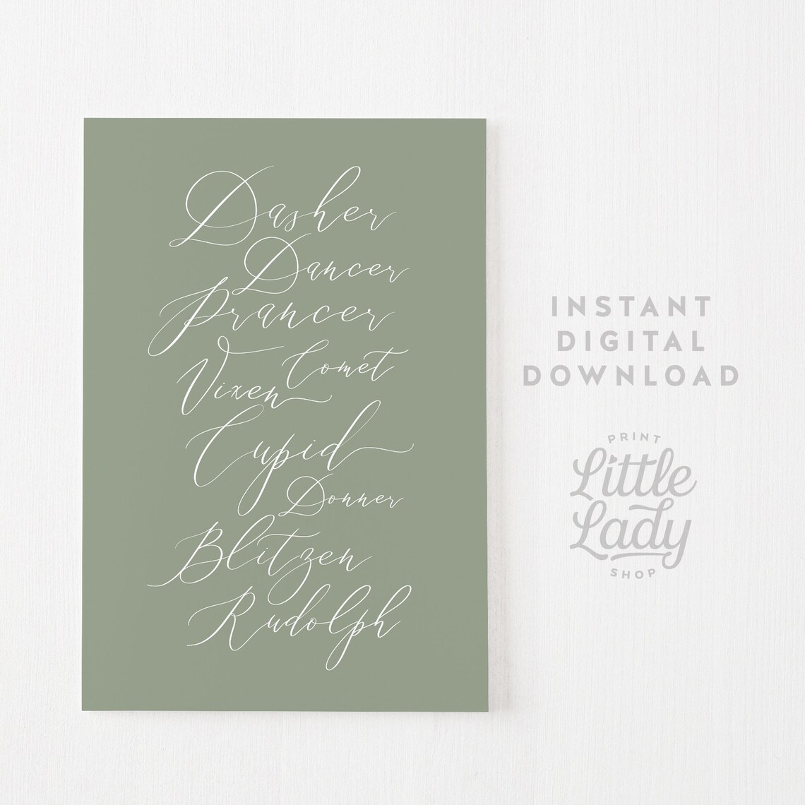 Reindeer Christmas Calligraphy Art Print, Holiday Wall Art - Image 4