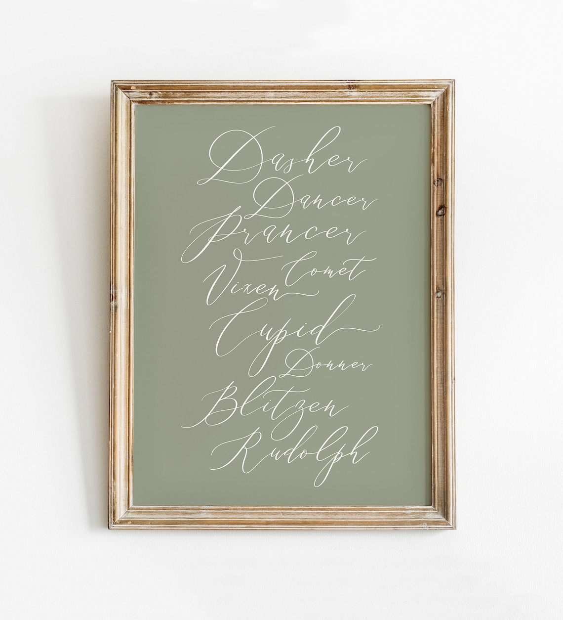 Reindeer Christmas Calligraphy Art Print, Holiday Wall Art