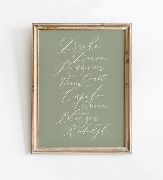 Reindeer Christmas Calligraphy Art Print, Holiday Wall Art