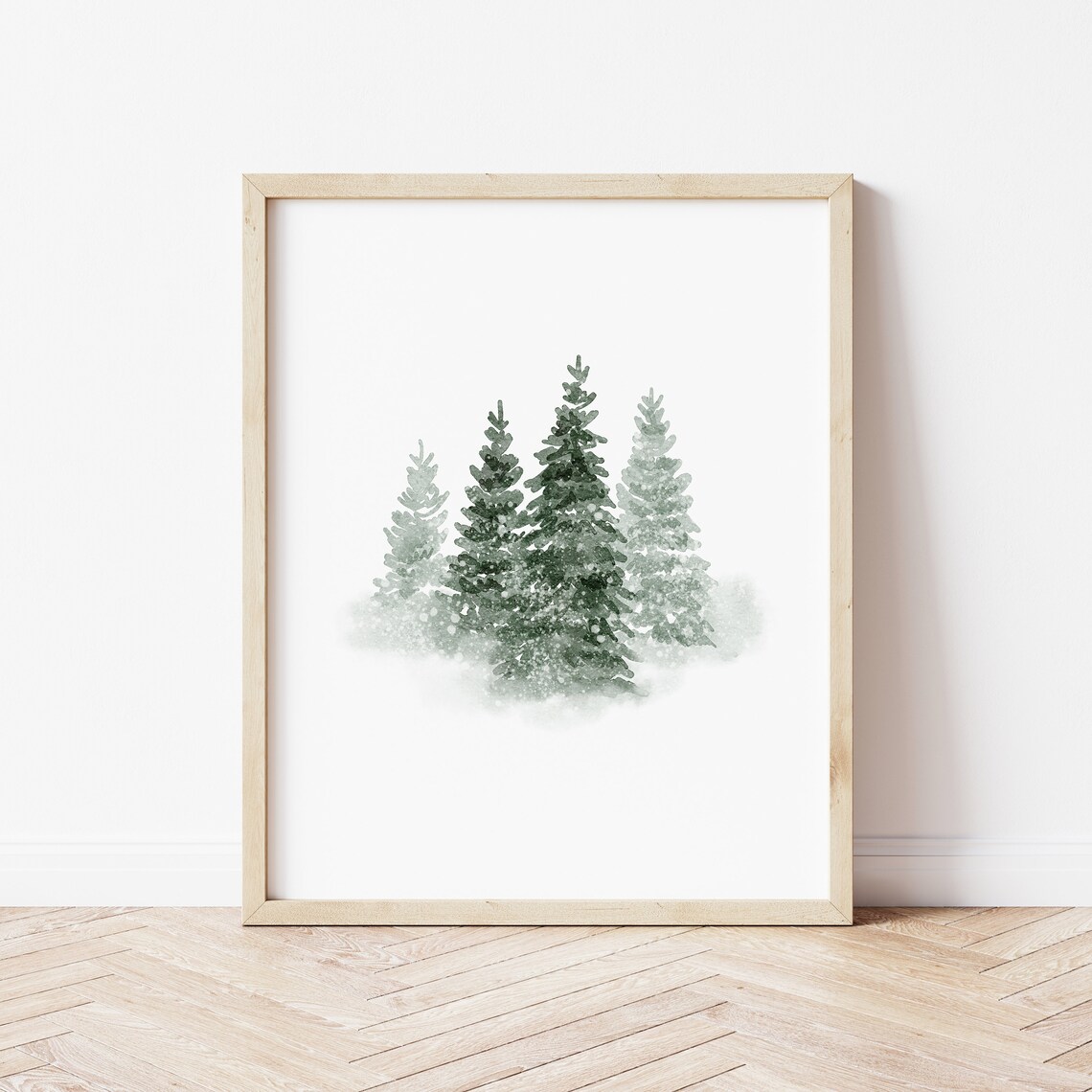 Snowy Evergreen Trees Winter Forest Watercolor Art Print - Image 4
