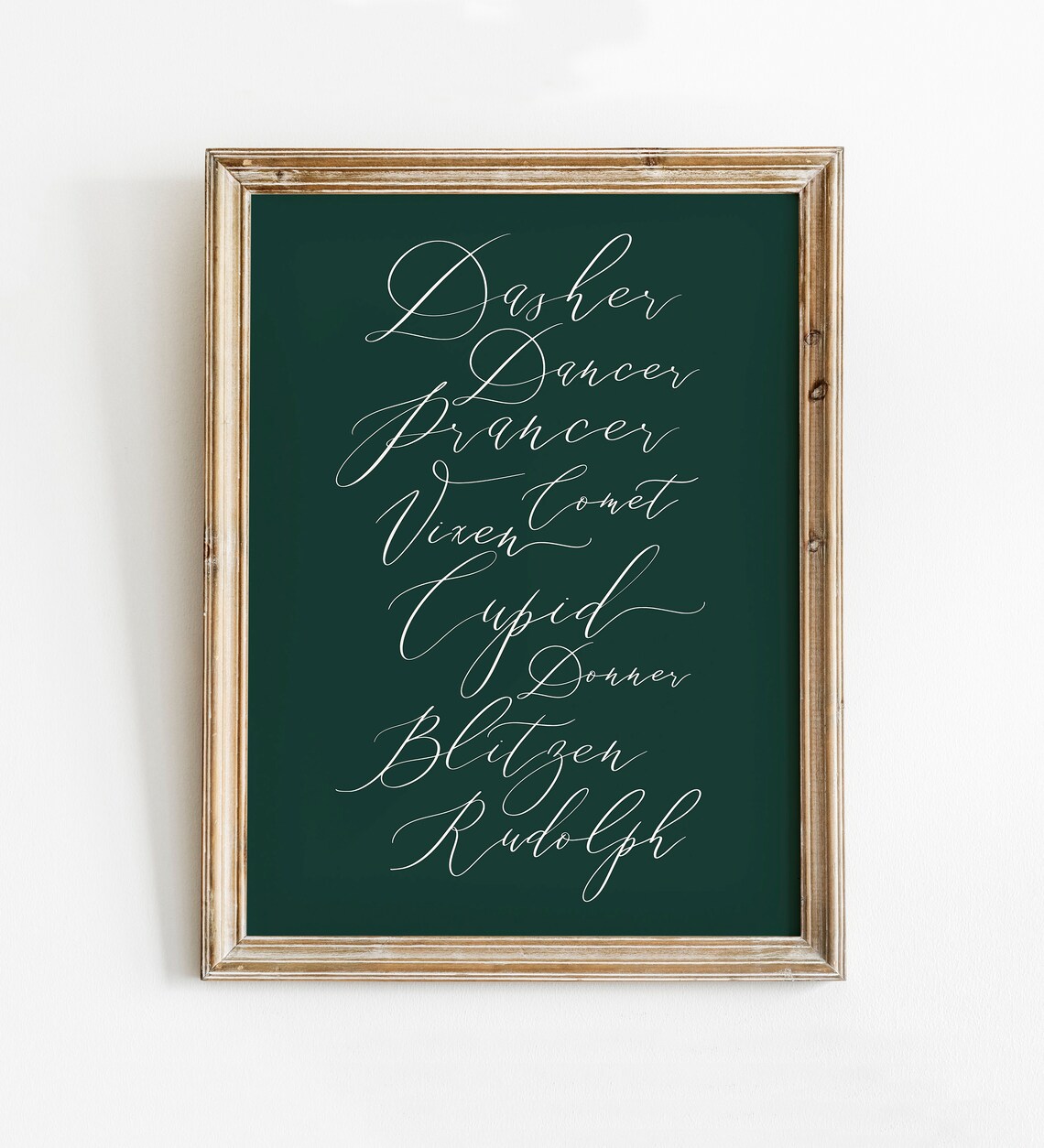 Green Reindeer Vintage Christmas Calligraphy Art Print