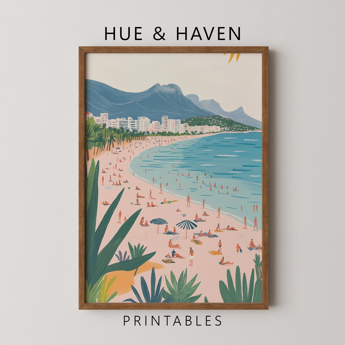 Aerial Beach Poster, Coastal Summer Ocean Swimming