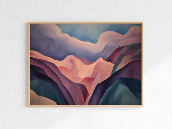 Soft Pink Purple Desert Hills Abstract Landscape Painting Poster