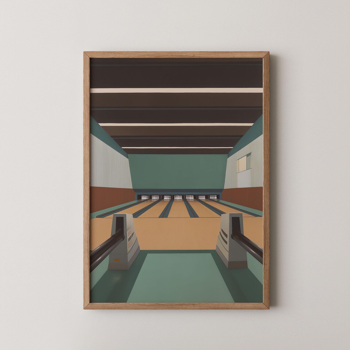Retro Bowling Alley Lanes Mid Century Modern Sports Art Poster
