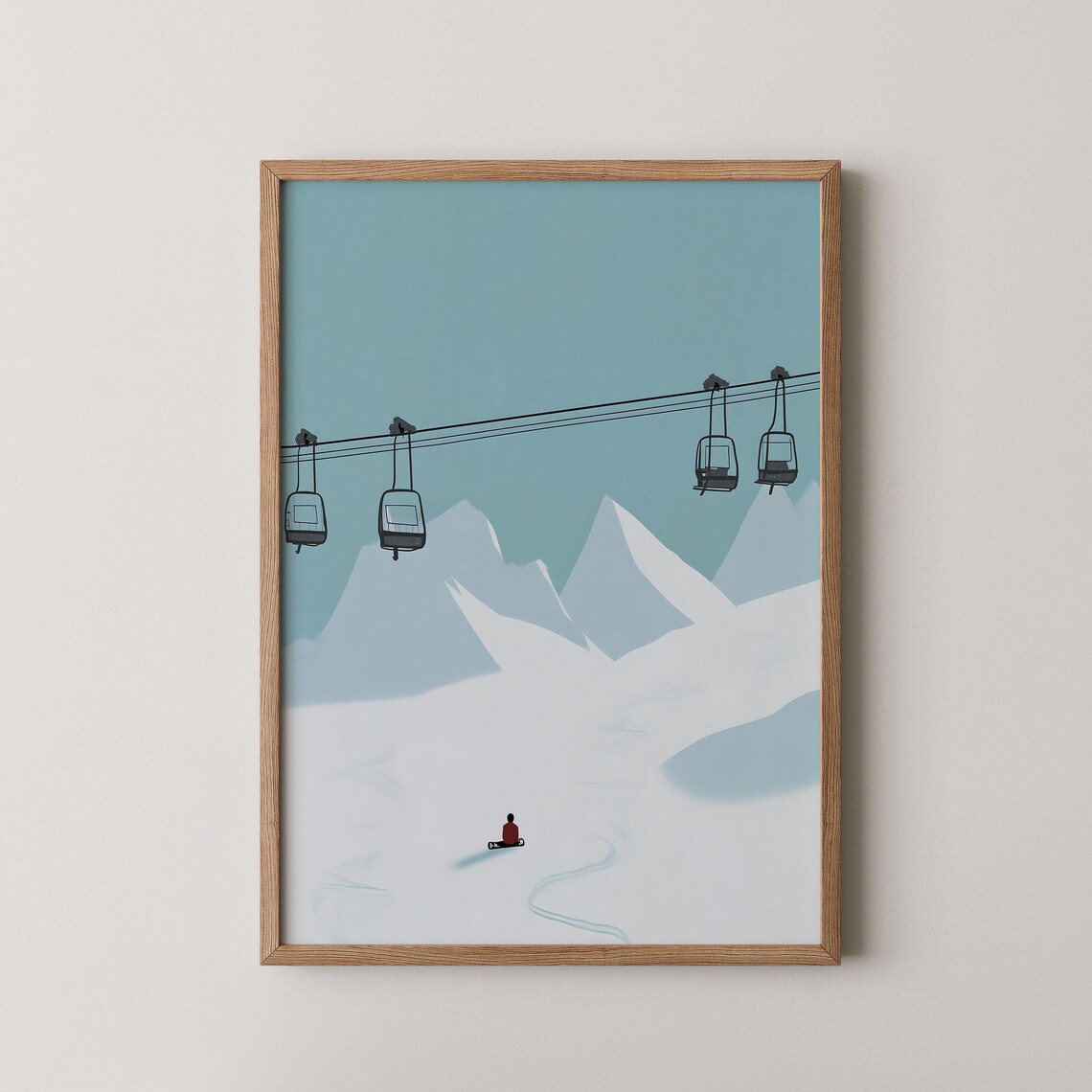 Snowboarding Minimalist Snow Day Mountain Cabin Art Print