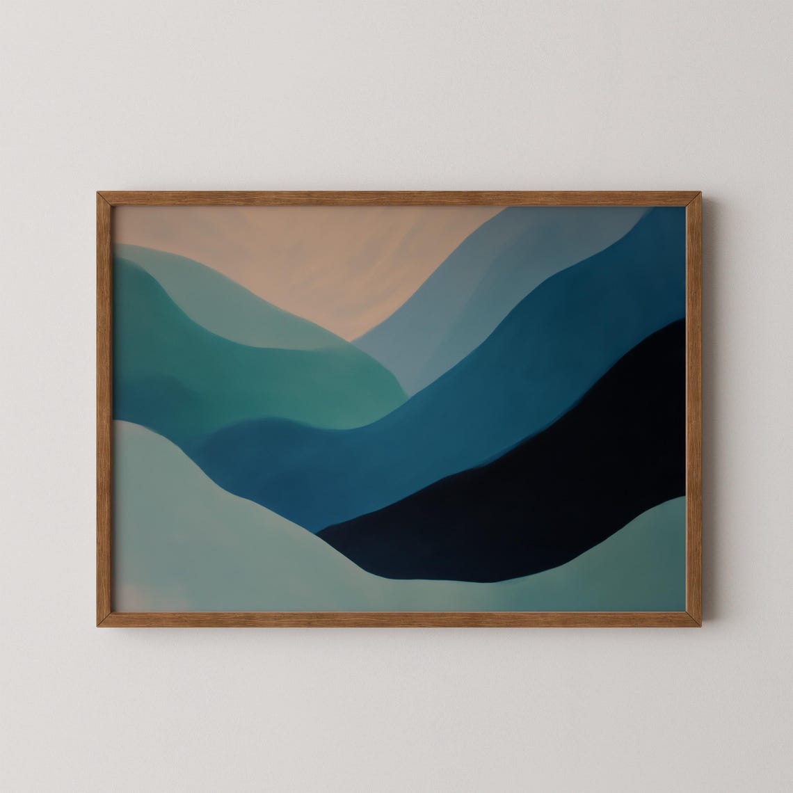 Blue Teal Gradient Waves Abstract Minimal Mountain Landscape Wall Art
