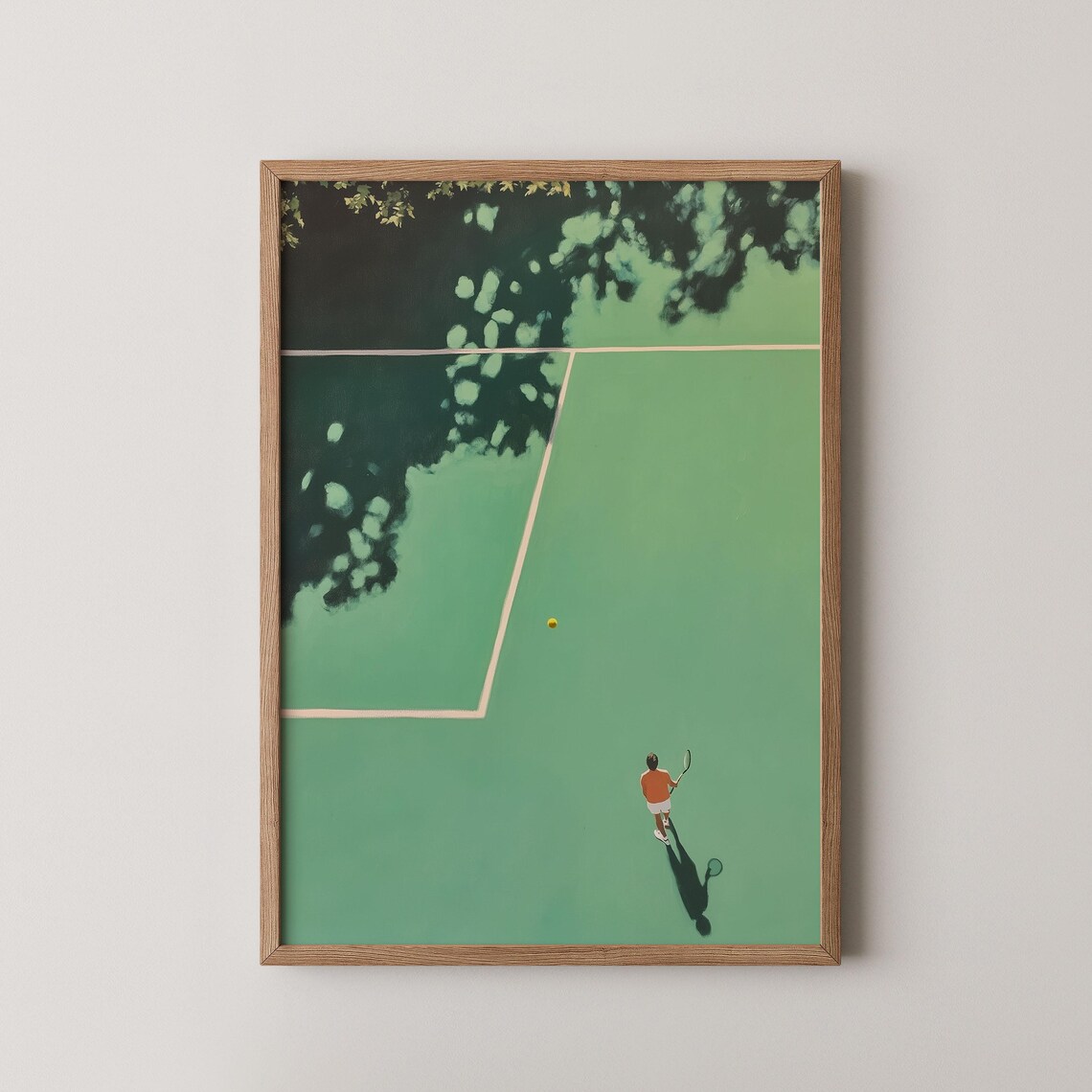 Overhead Tennis Court Lone Player Afternoon Match Modern Sports Poster