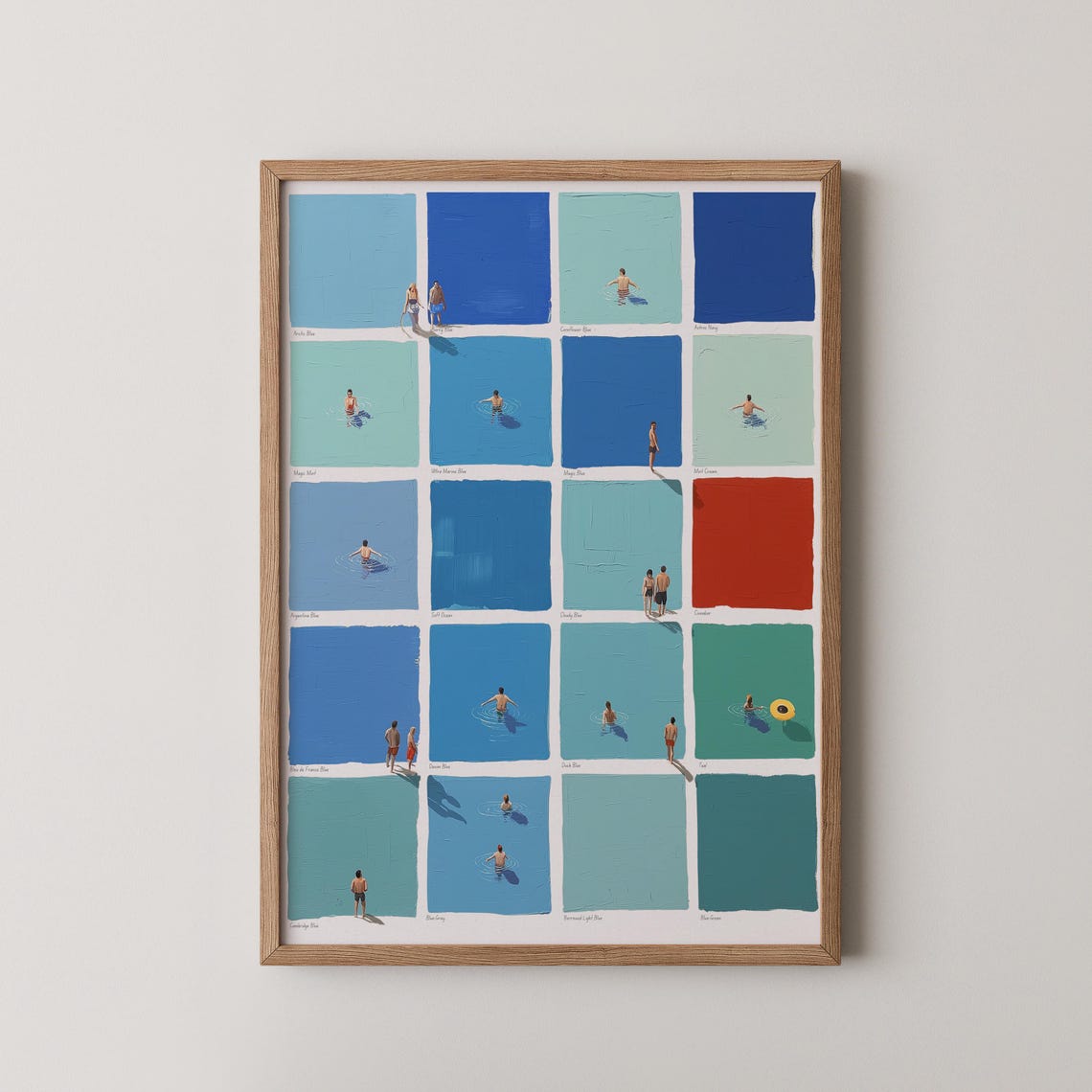 Tiny Swimmers Color Swatch Grid Poster Minimalist Summer Pool Art