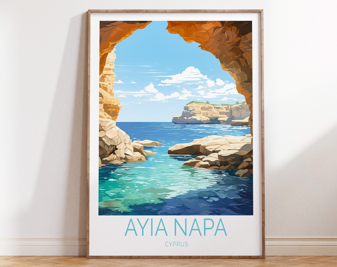 Ayia Napa Cyprus Sea Cave Coastline Illustrated Travel Poster