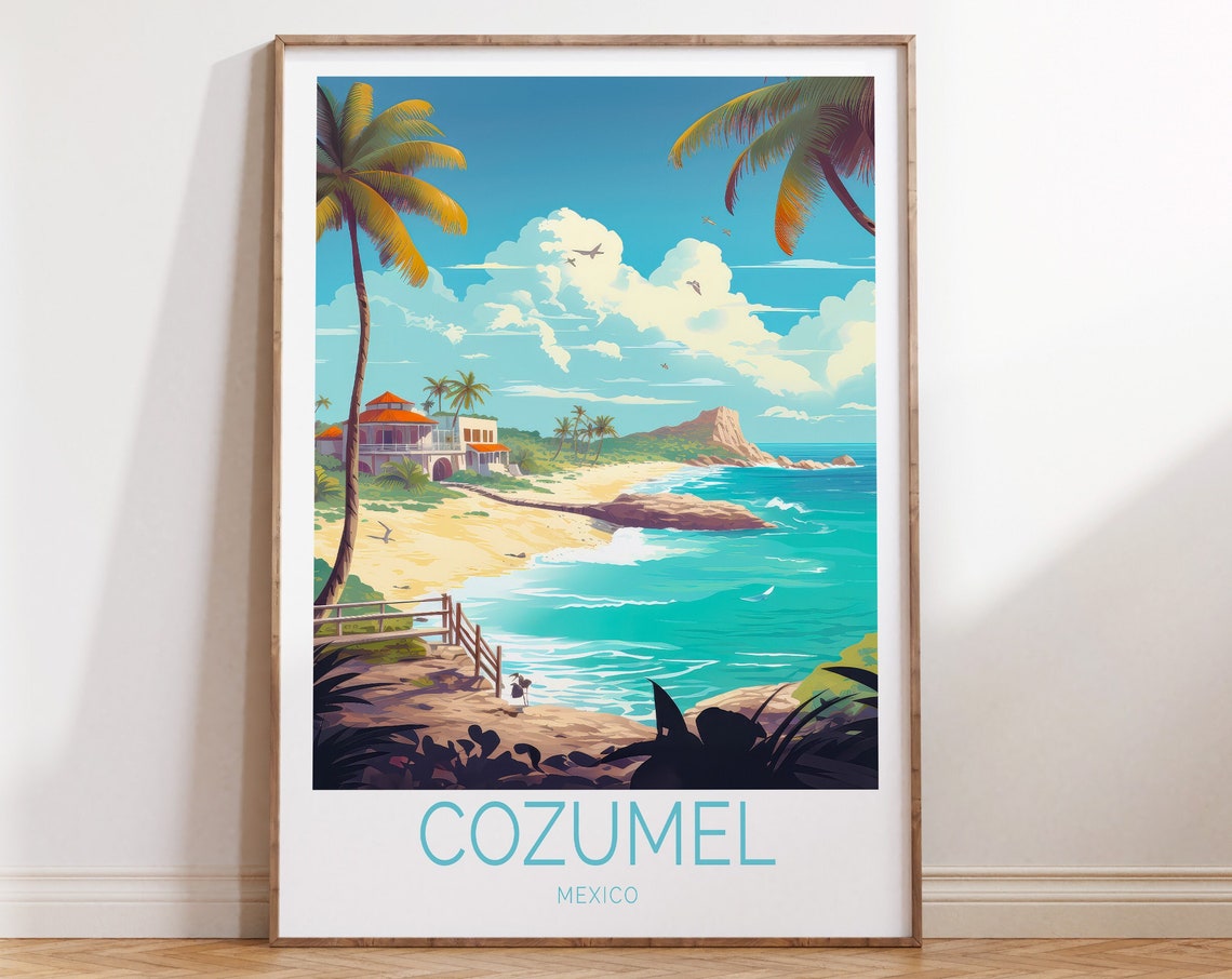 Cozumel Mexico Coastal Travel Poster Mexico Cozumel Cancun Travel Poster Cozumel Travel Wall Art Mexico Anniversary Travel Gifts
