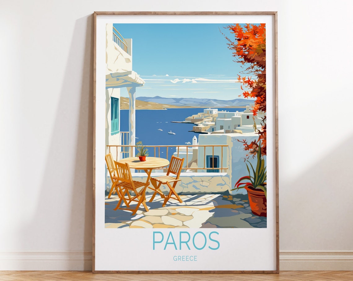 Paros Greece Terrace White Village Blue Harbor Overlook Poster