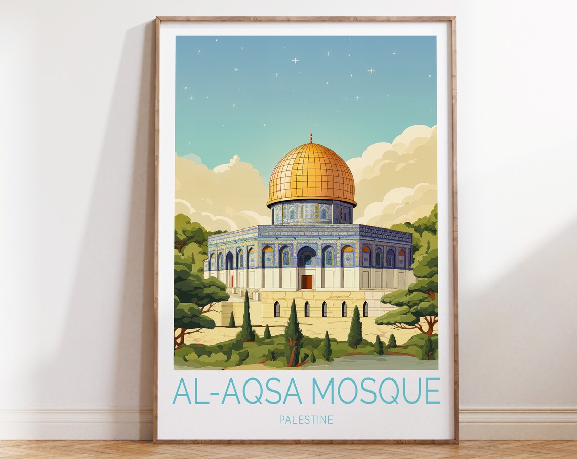 Al-Aqsa Mosque Palestine Dome Of The Rock Vintage Travel Poster