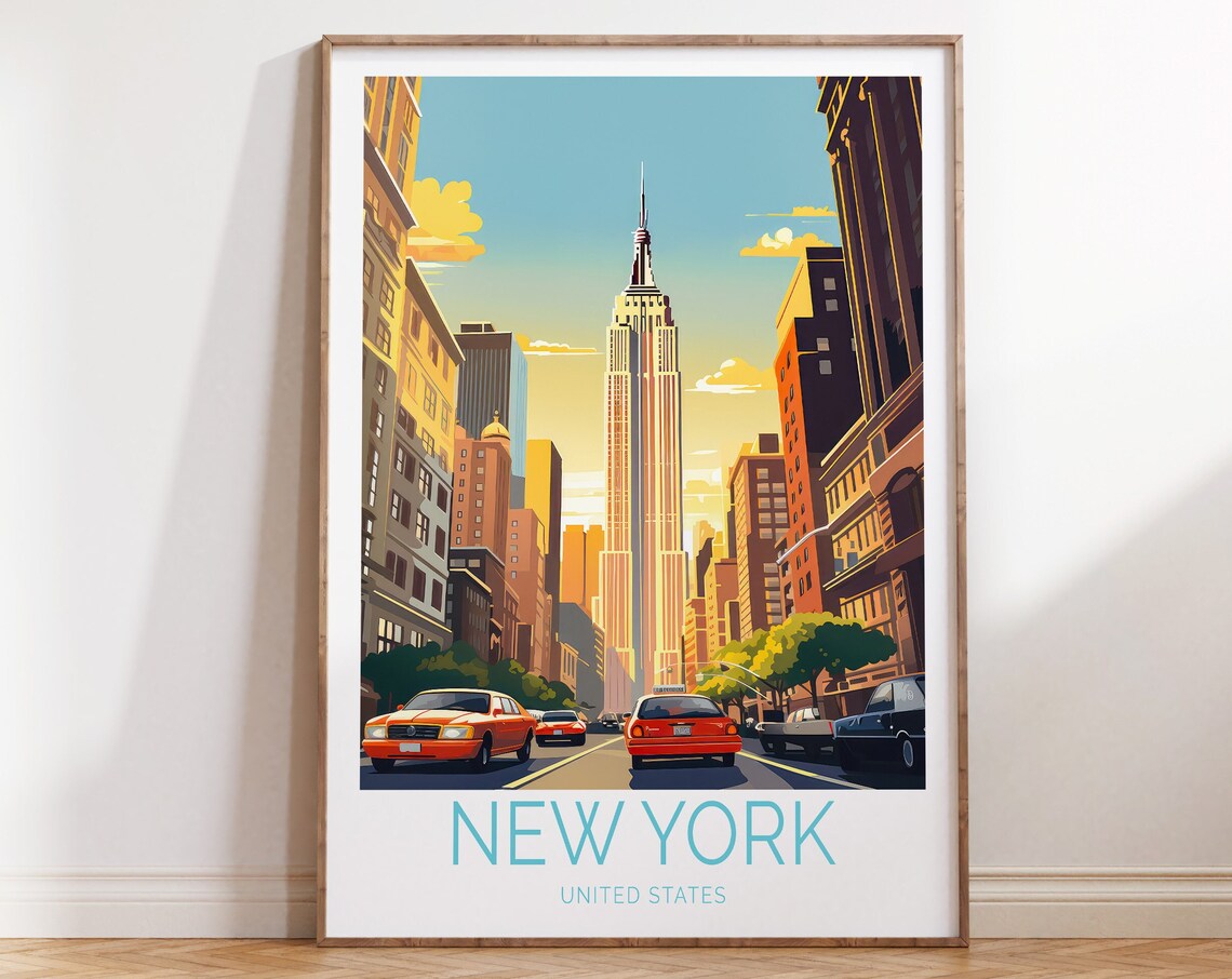New York City Empire State Building Street Scene Travel Poster