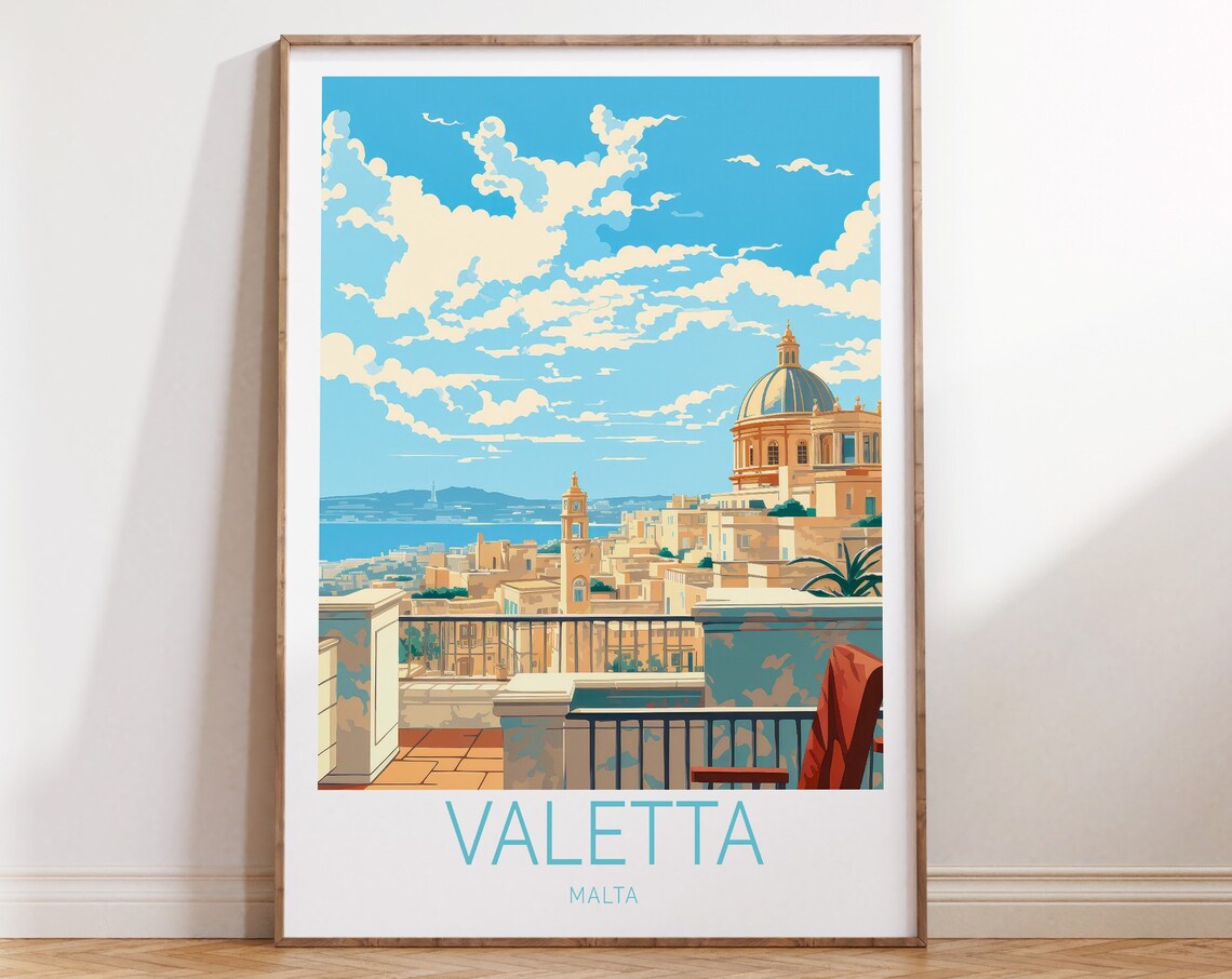 Valletta Malta Rooftop Terrace Over Harbor Cityscape View Poster