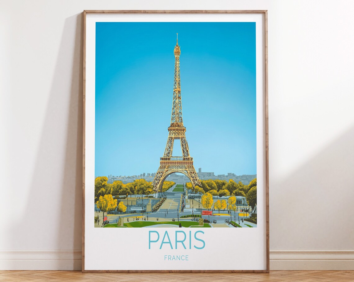 Paris Eiffel Tower Autumn View Golden Trees France Travel Poster