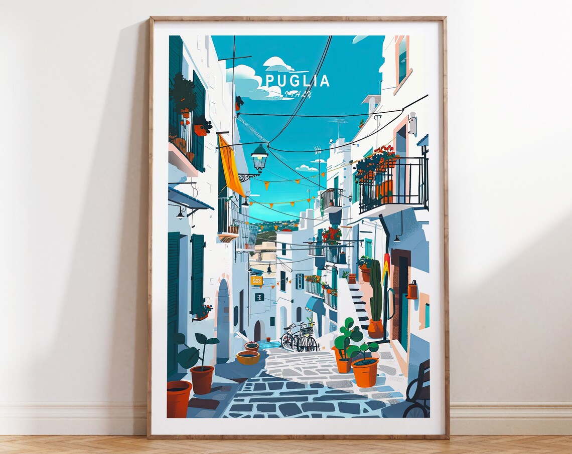 Puglia Travel Poster, Italy Wall Art for Home Decor