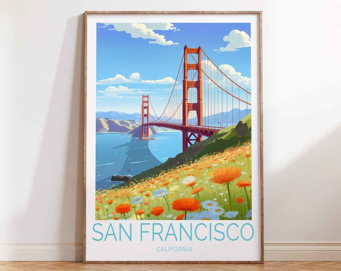 San Francisco Golden Gate Bridge Over Wildflower Meadow Poster