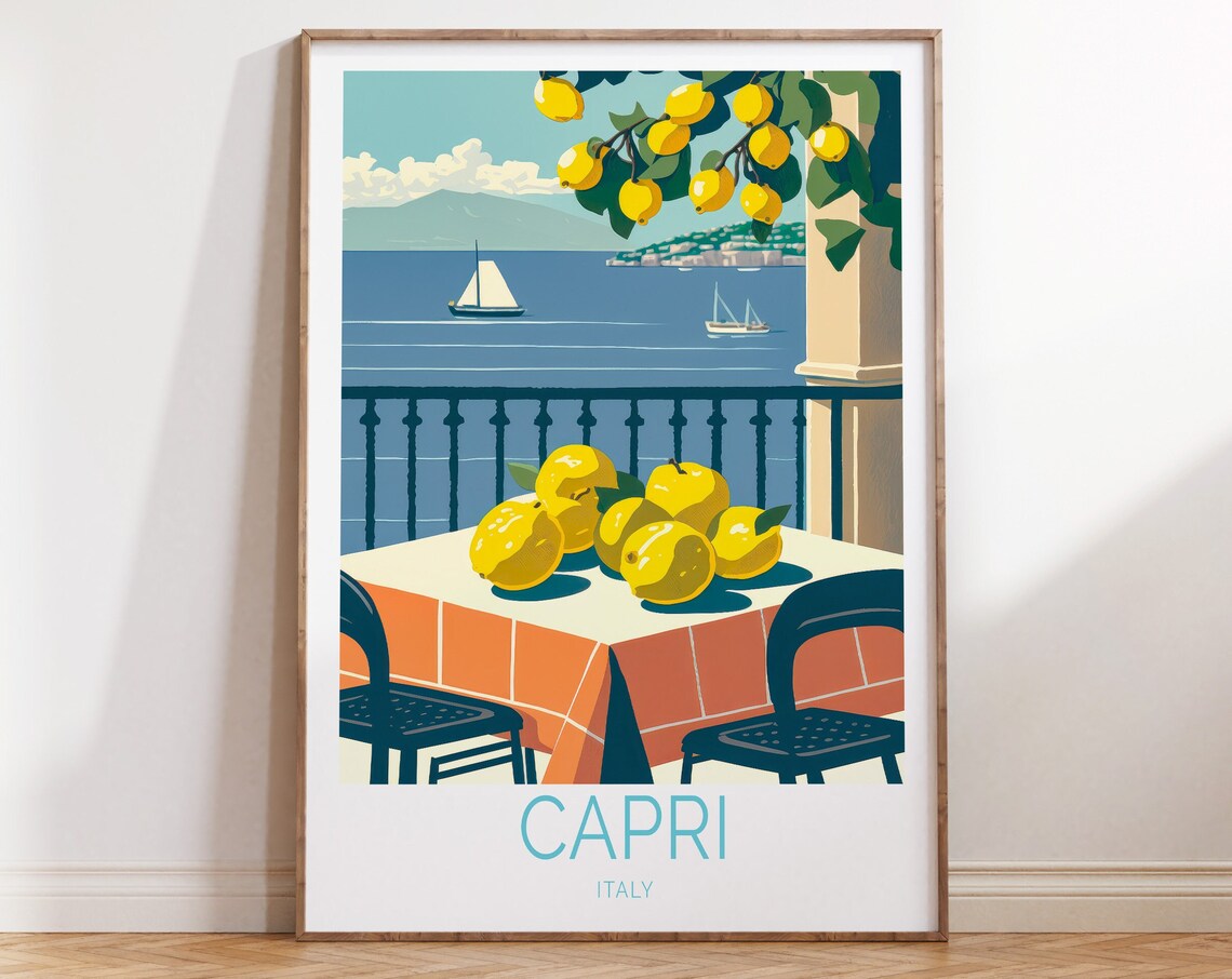 Capri Lemons Italy Travel Poster, Coast Art Print