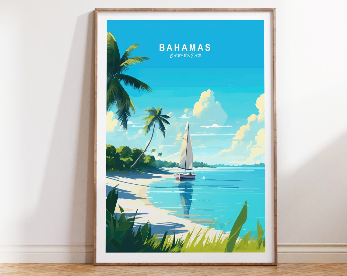 Bahamas Caribbean Sailboat on Turquoise Water Tropical Poster