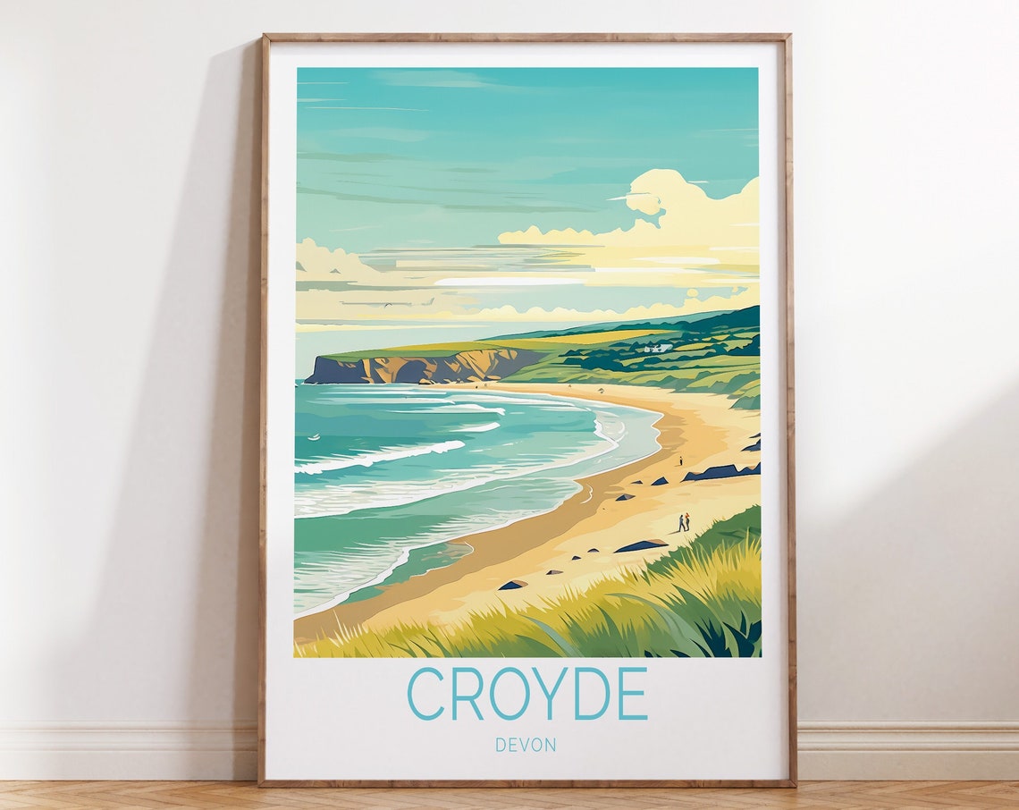 Croyde Devon Beach Cove Golden Sands Coastal Headland Poster