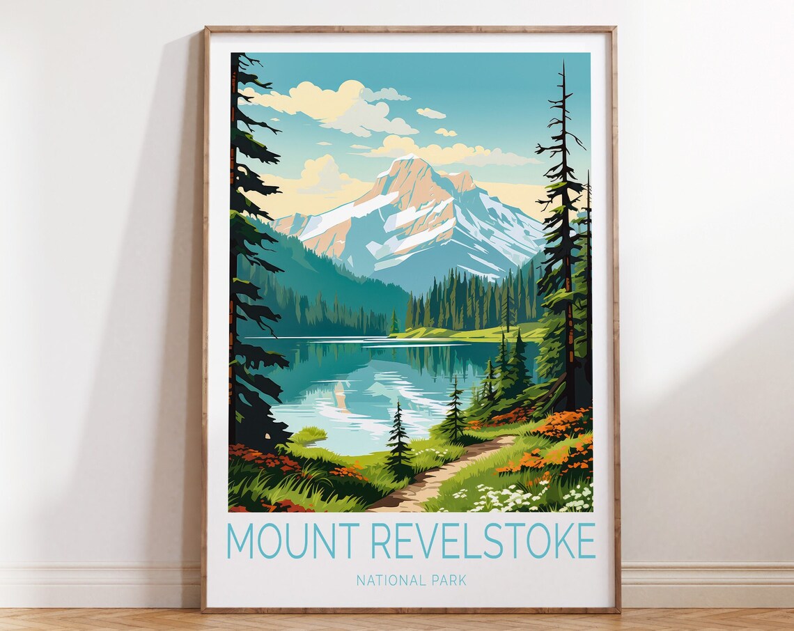 Mount Revelstoke National Park Alpine Lake Retro Travel Poster