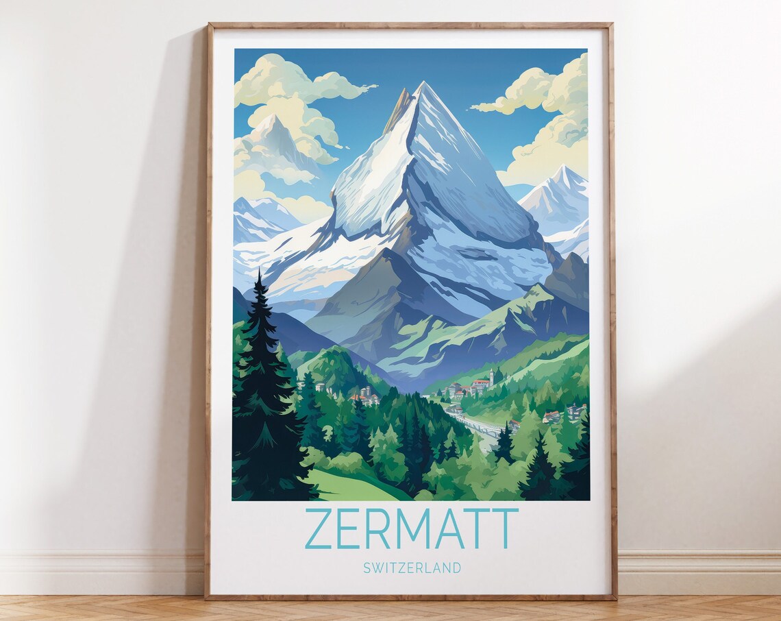 Zermatt Switzerland Travel Poster, European Travel Art