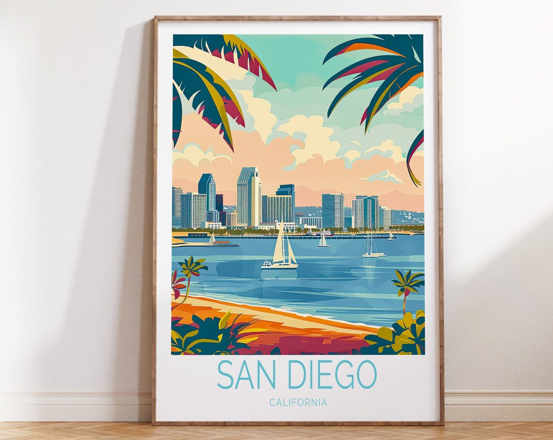San Diego California Travel Poster, Coastal Wall Art