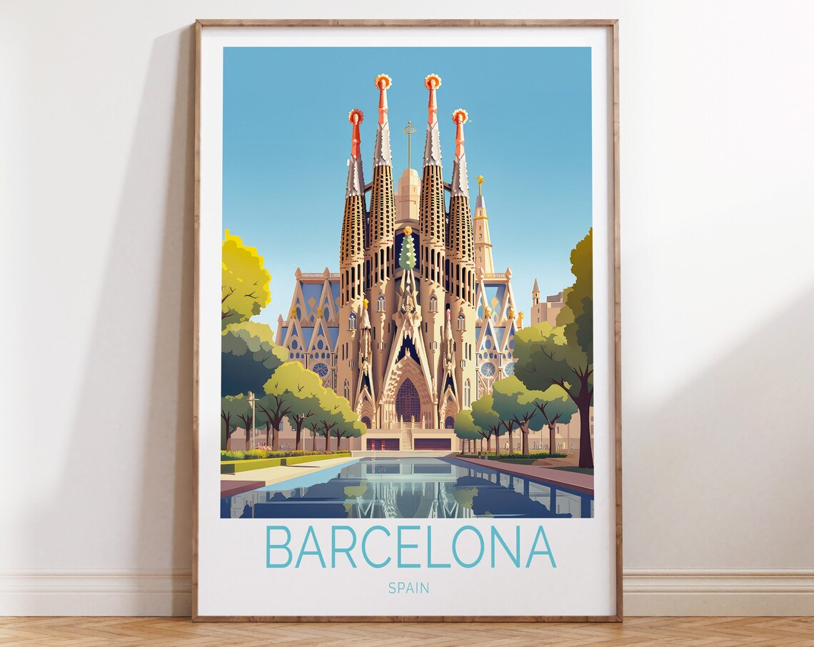 Barcelona Spain Travel Poster, European City Art Print