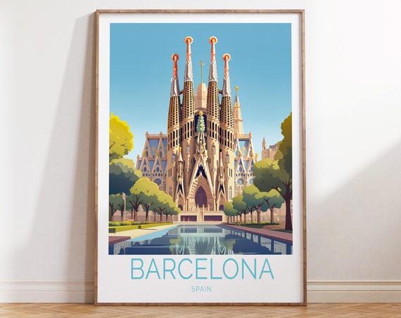 Barcelona Spain Travel Poster, European City Art Print