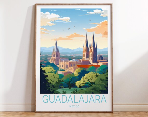 Guadalajara Mexico Cathedral Twin Spires Cityscape Travel Poster