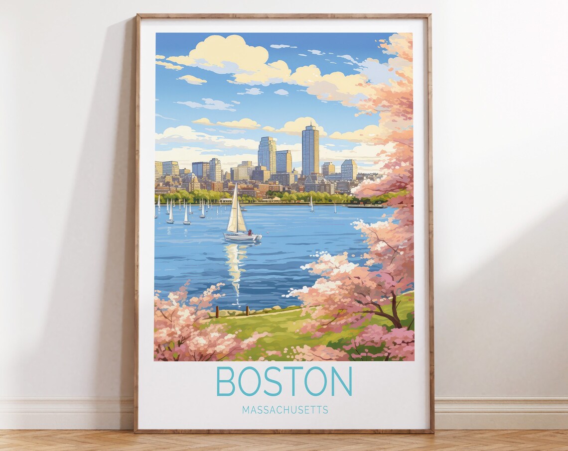 Boston Massachusetts Travel Poster, Wall Art Print