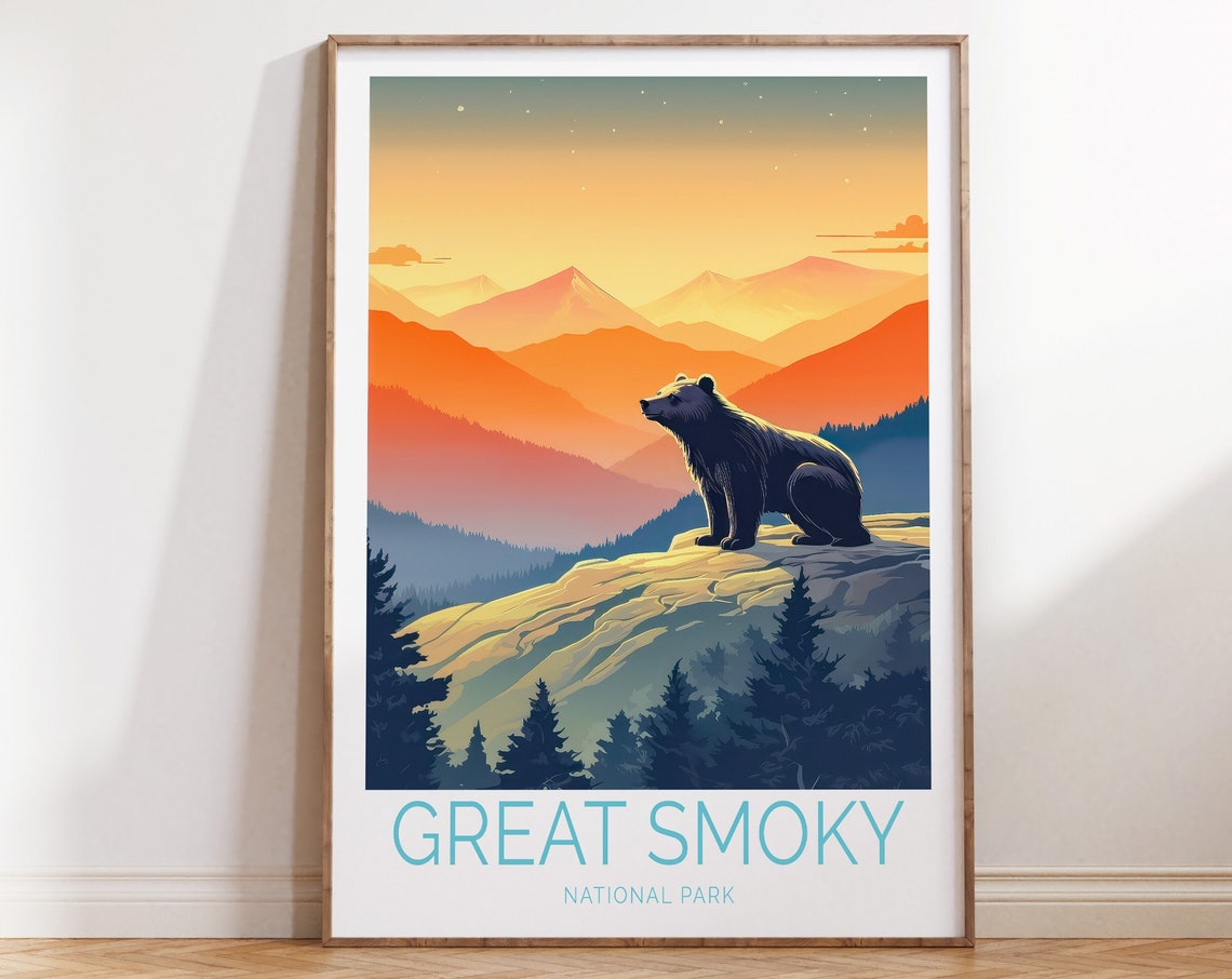 Great Smoky Mountains Bear On Cliff At Sunset Overlook Poster