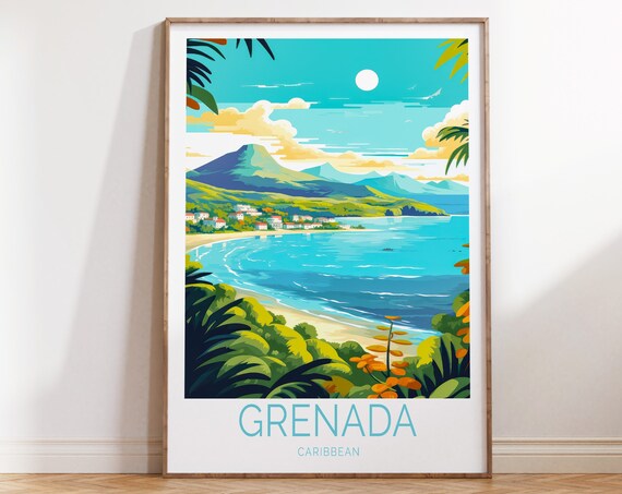 Grenada Caribbean Tropical Bay With Palm Trees Travel Poster