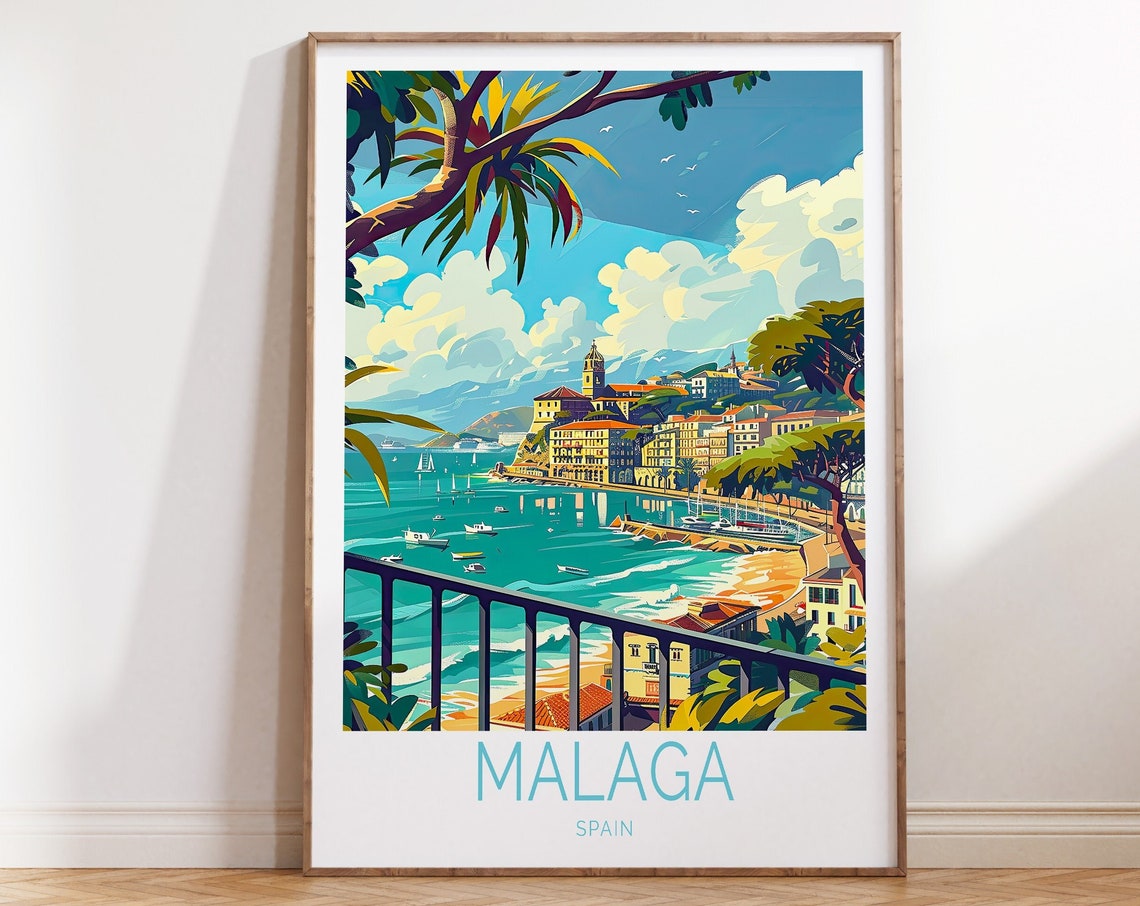 Malaga Spain Travel Poster Spain Travel Gift Malaga Travel Wall Decor Malaga Coastal Poster Birthday Gifts Wedding Gifts