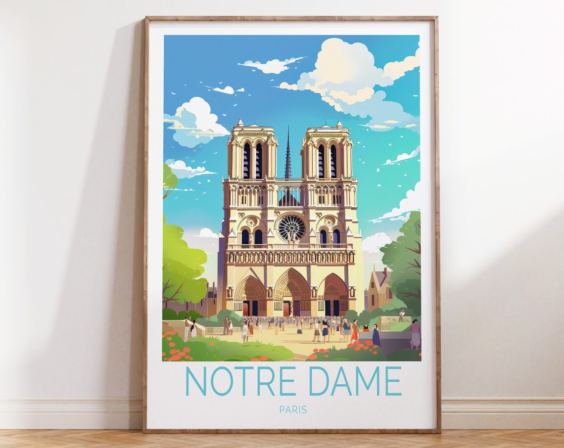 Notre Dame Paris Cathedral Gothic Twin Tower Facade Travel Poster
