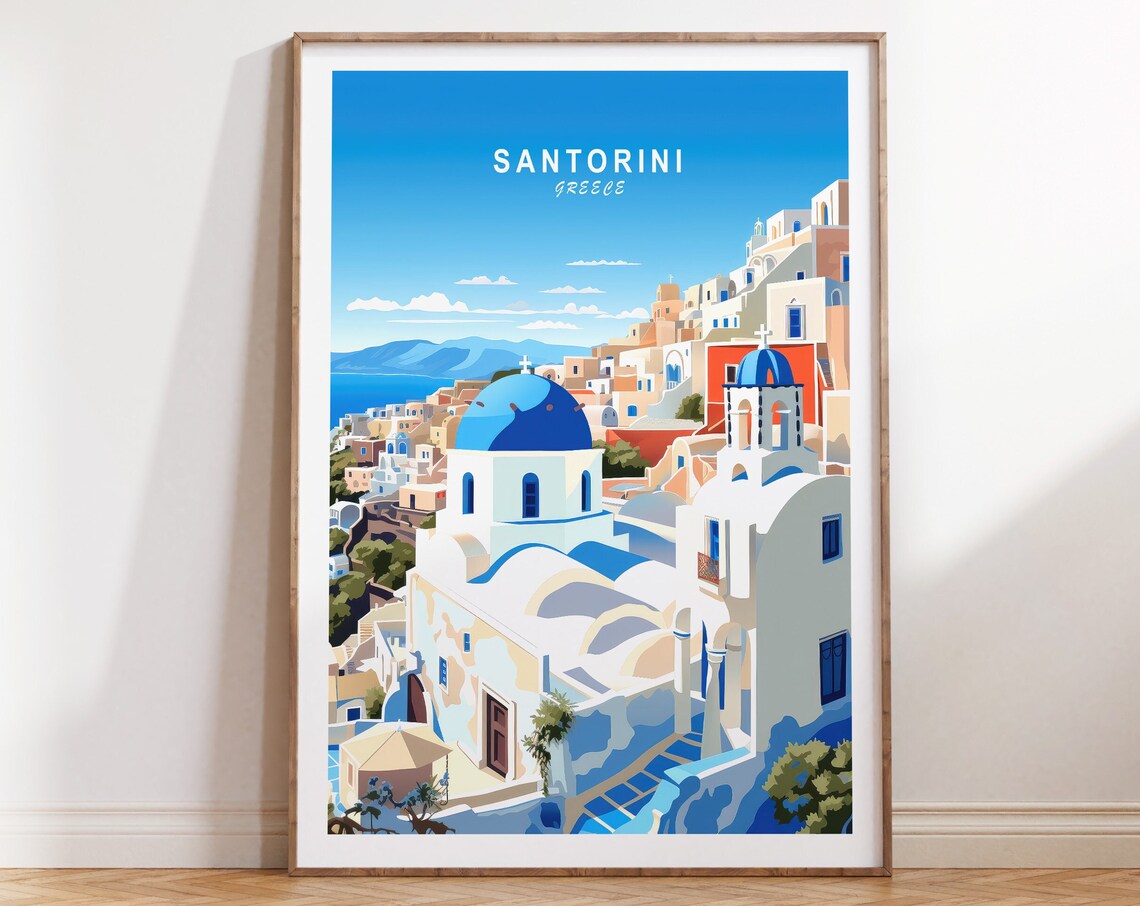 Santorini Greece Travel Poster, Greece Travel Wall Art