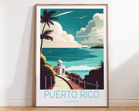 Puerto Rico Caribbean Coastal Overlook Vintage Travel Poster