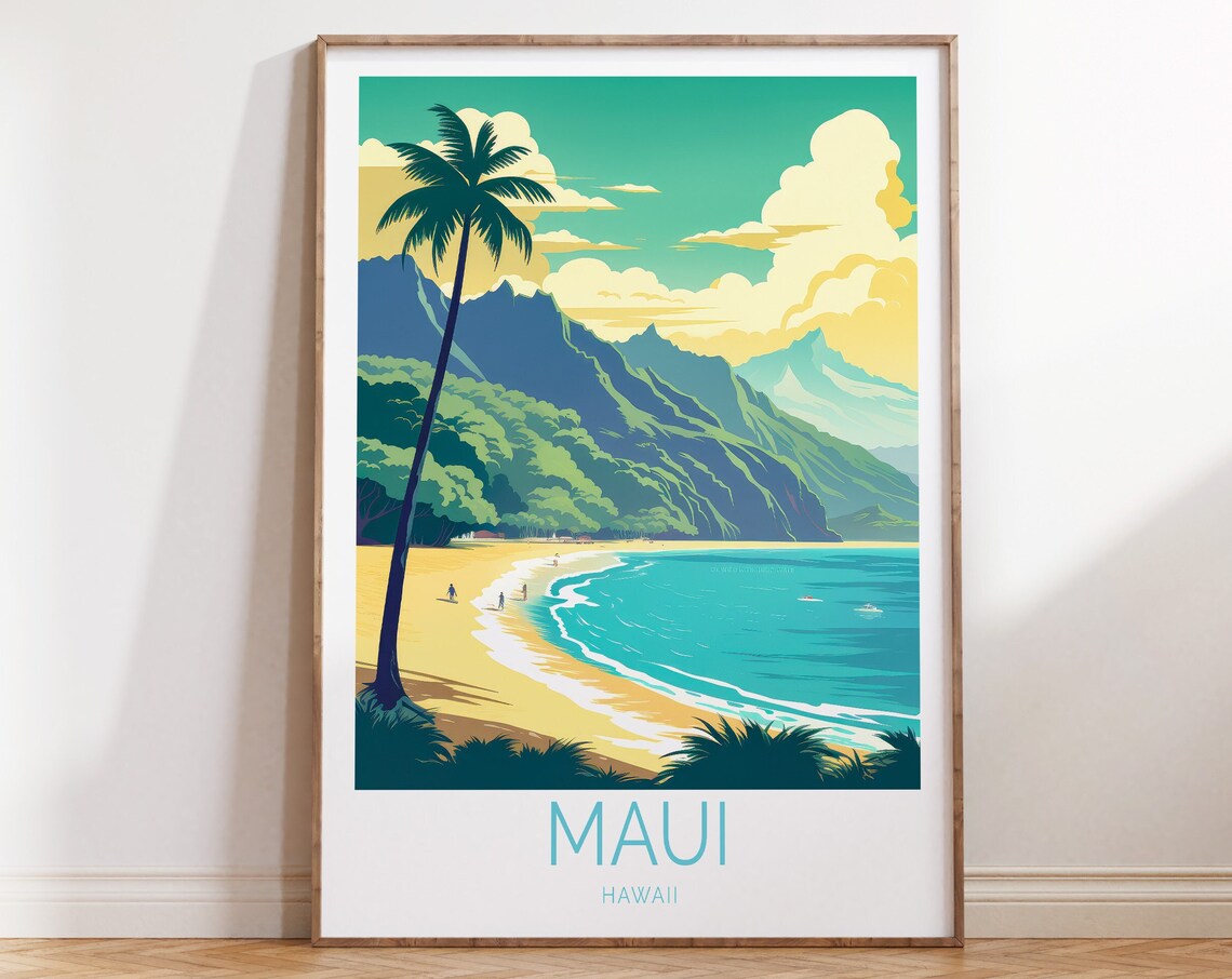 Maui Hawaii Travel Poster, Coastal Travel Art