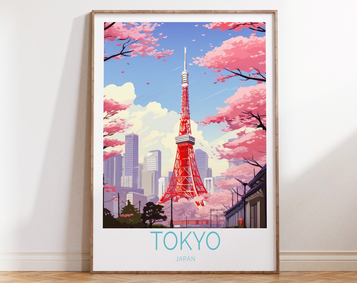 Tokyo Japan Tokyo Tower Among Cherry Blossoms Spring Sakura Poster