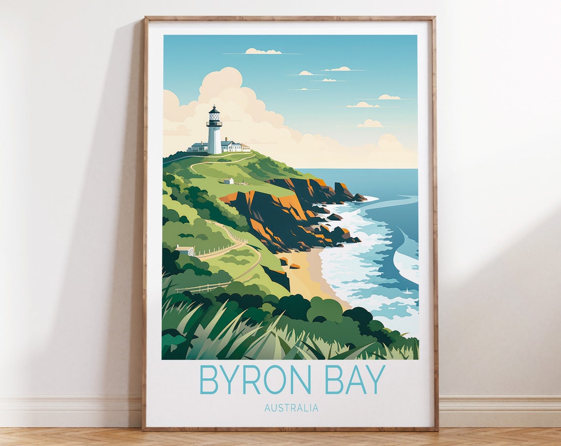 Byron Bay Australia Coastal Travel Poster Byron Bay Beach Wall Art Byron Bay Coastal Travel Gifts Australia Coastal Travel Poster