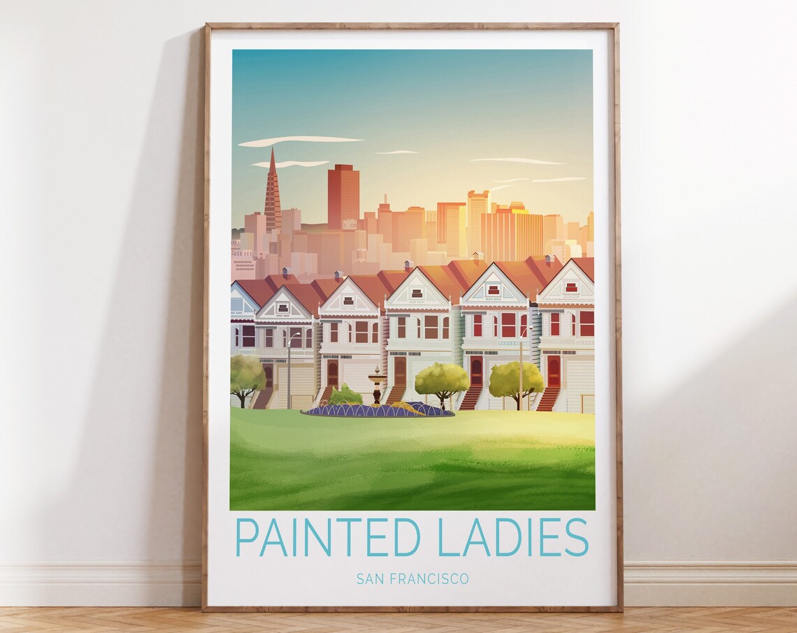 San Francisco Painted Ladies Victorian Houses Skyline Travel Poster
