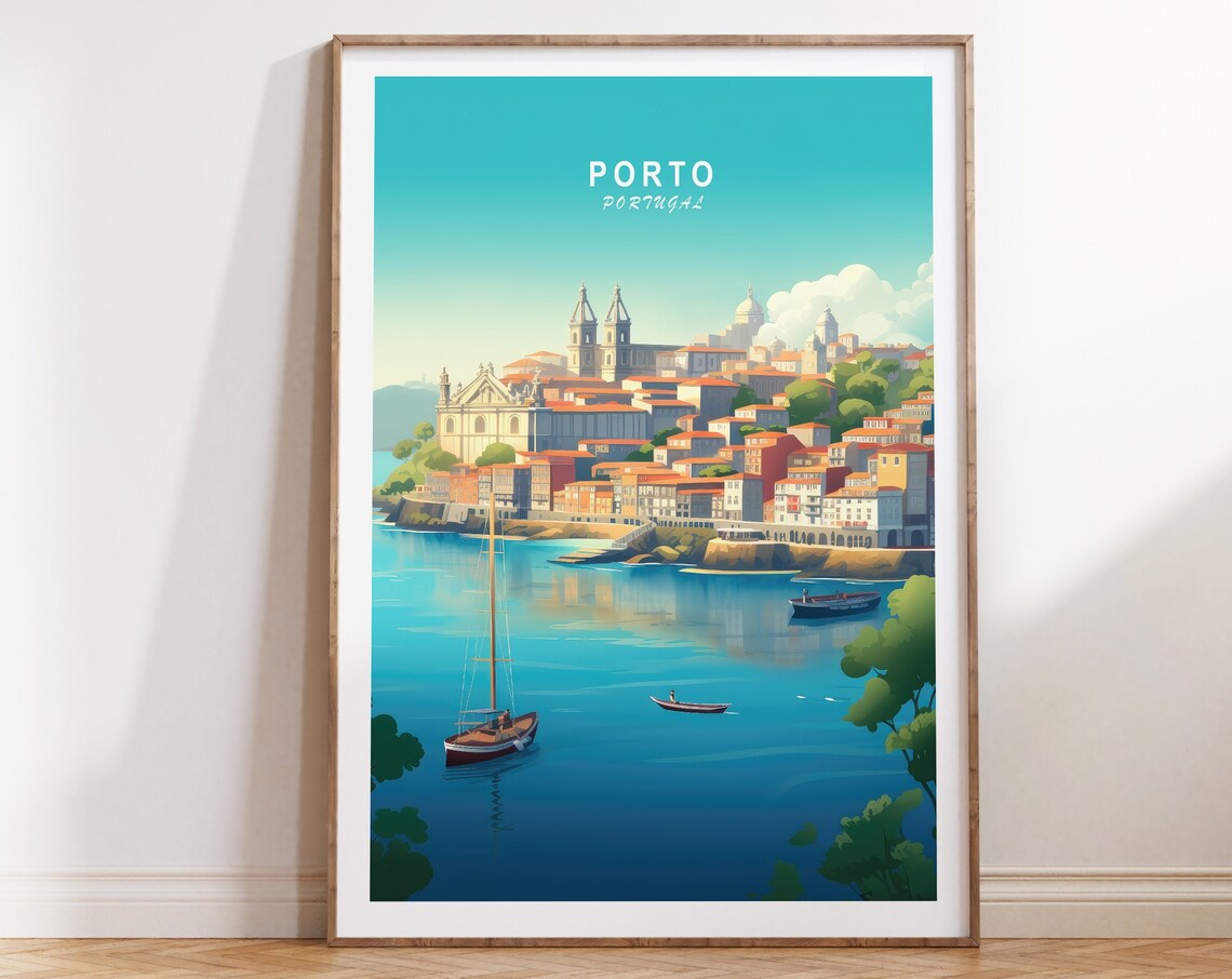 Porto Portugal Douro River Riverside Old Town Scene Travel Poster
