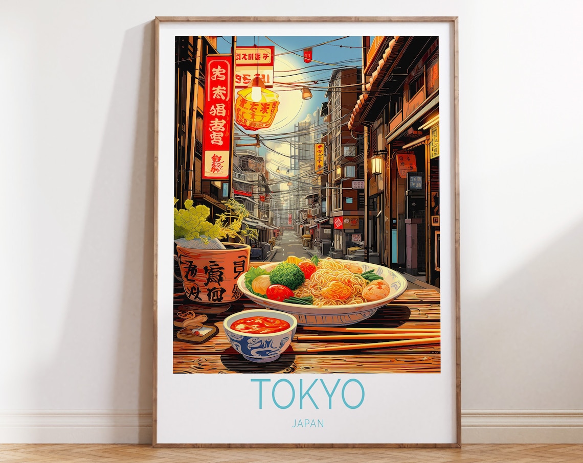 Tokyo Japan Ramen Travel Poster, Japanese Food Art