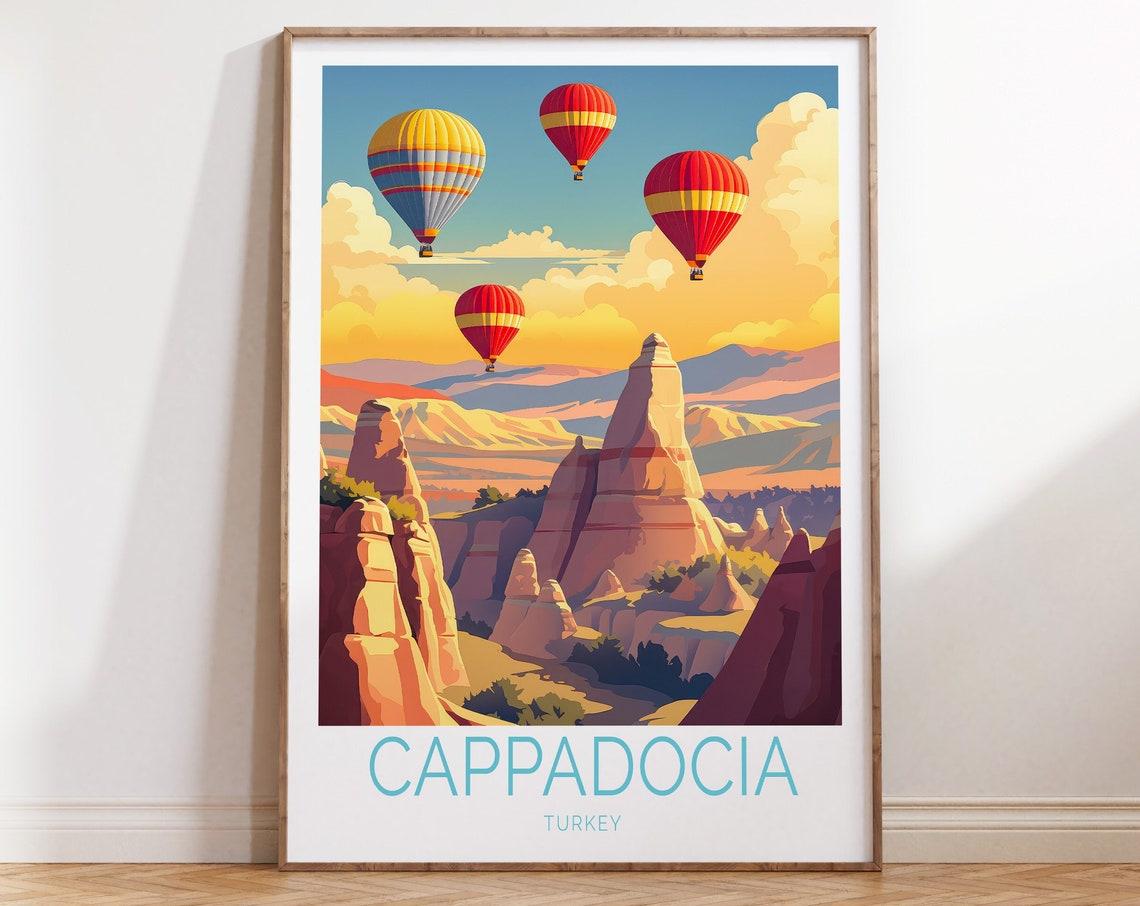 Cappadocia Hot Air Balloons Over Rocky Valleys Travel Poster
